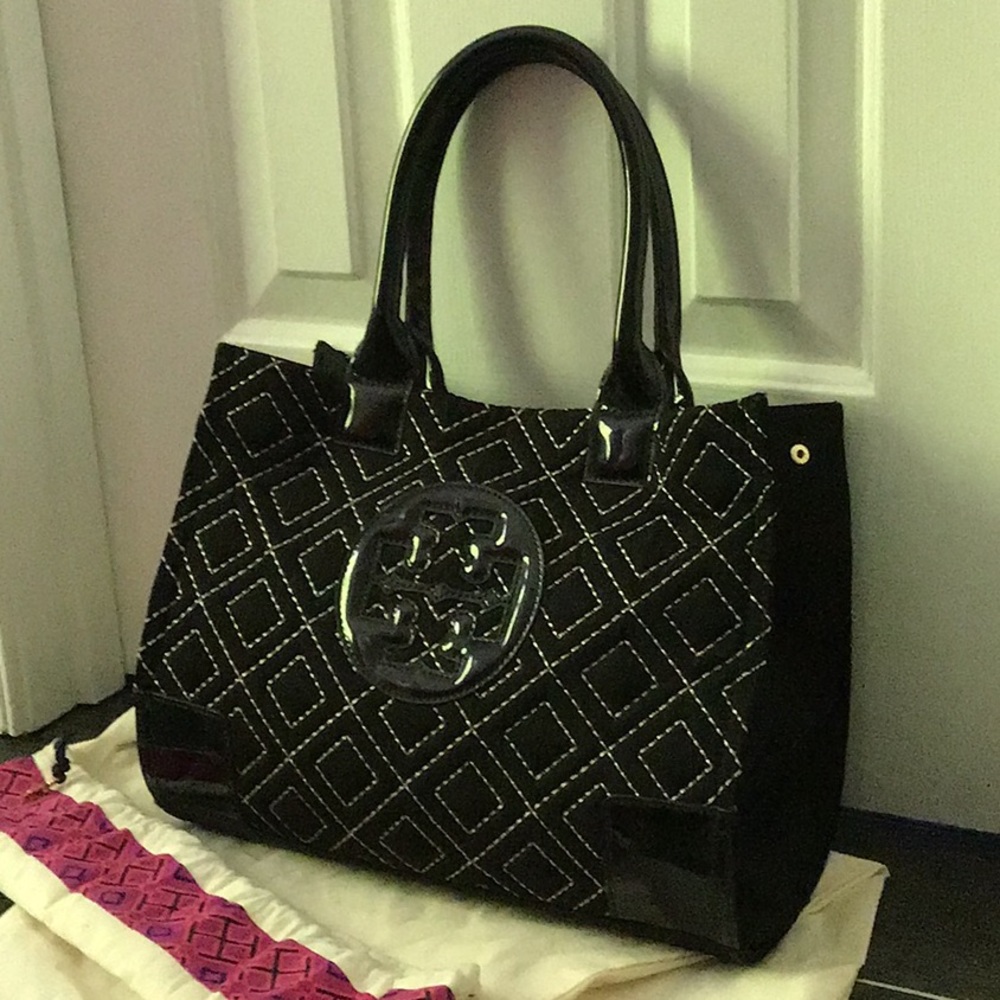 Tory Burch Black and Gold Ella Tote